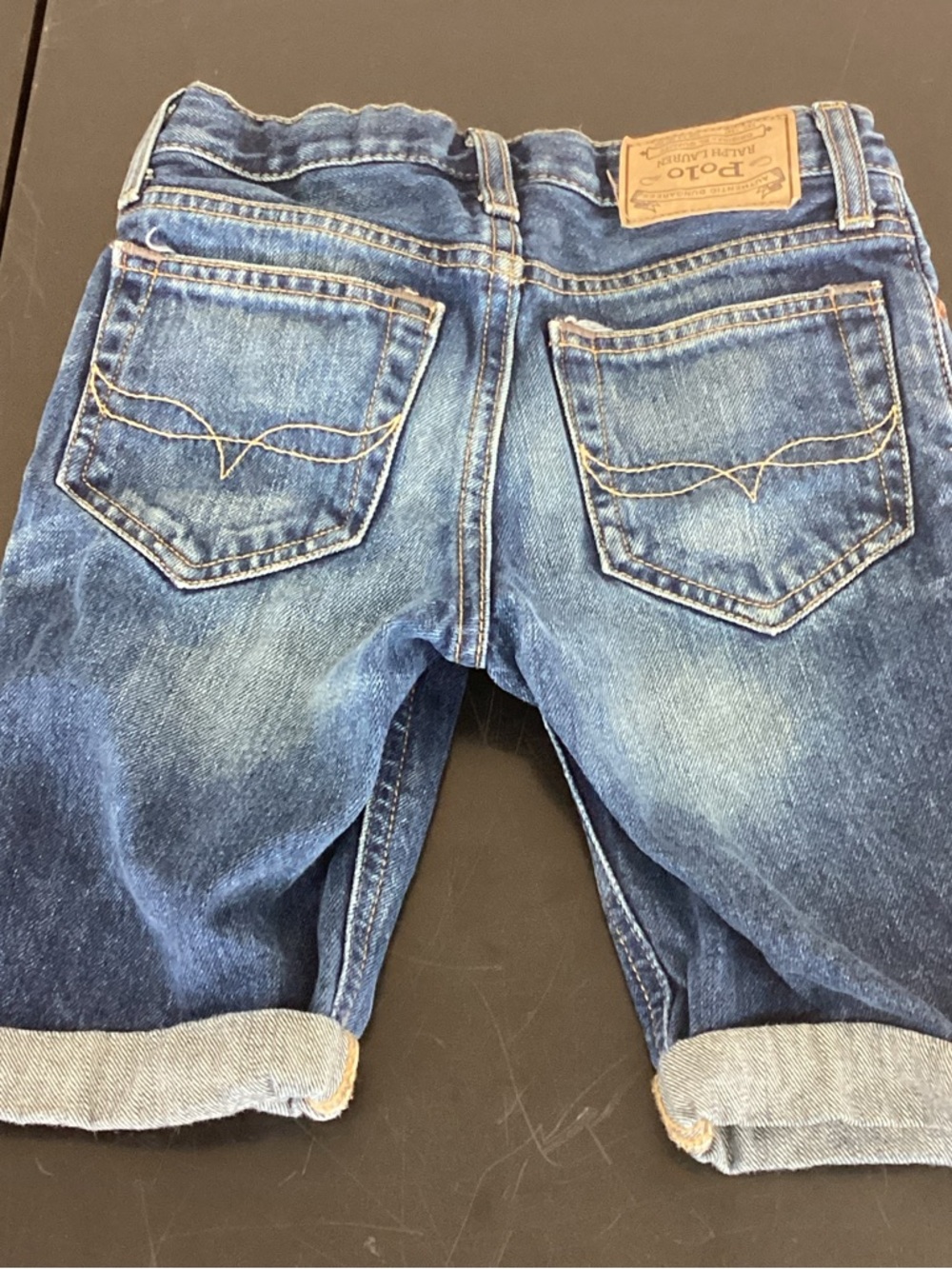 Ralph Lauren Dark Blue Denim Cuffed Bermuda Jean Shorts Adjustable Waist sz 6